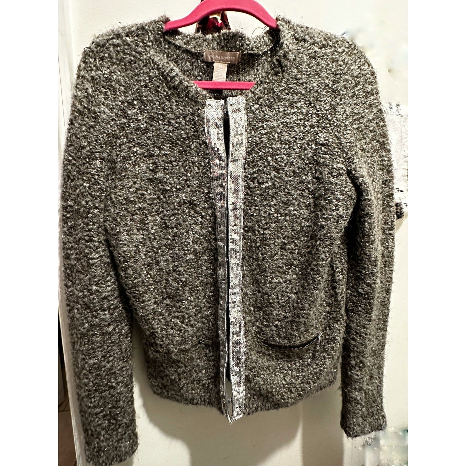 Banana Republic Cardigan M Fine Merino Wool Hook Closure Sequins